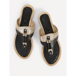 Black & Gold Glitter Sandals